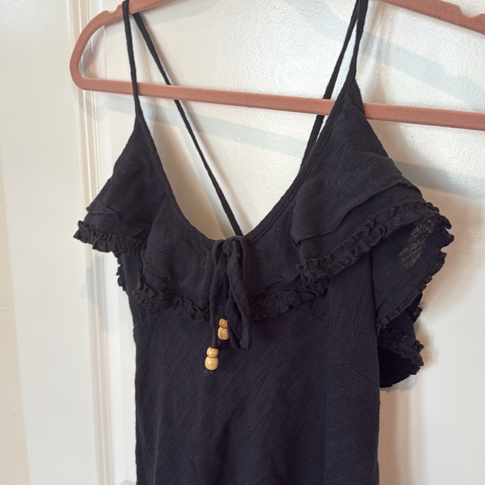 nwt FREE PEOPLE Love Forever Linen Mini Dress Black - Picture 6 of 8